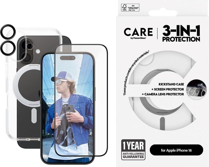 Productafbeelding PanzerGlass CARE Feature 3-in-1 Keramische Bundel iPhone '24 6.1" (1 Stuk, Apple iPhone 16)