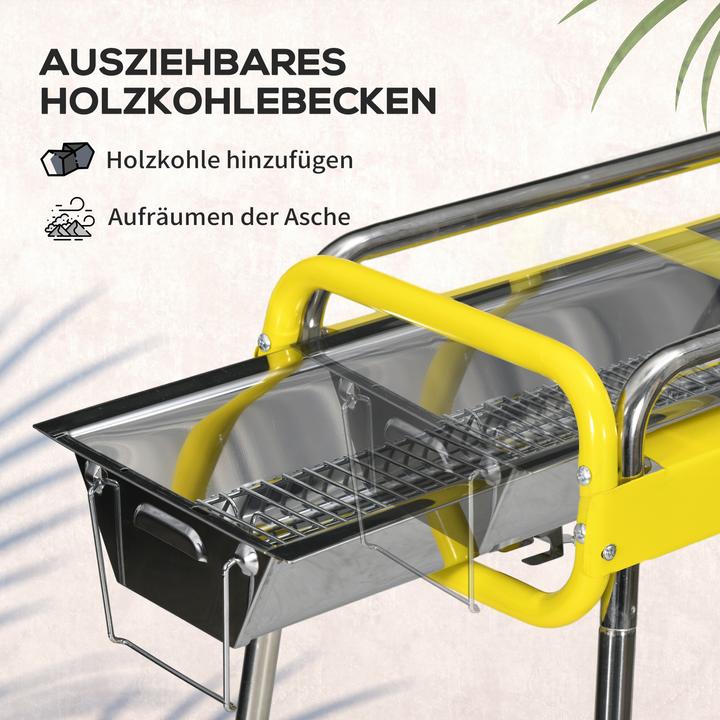 Image du produit Outsunny Gril à charbon de bois avec pieds réglables, 2 grilles, une plaque à griller et un sac de transport