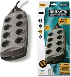 Produktbild Belkin SurgeMaster mit Telefonschutz, 8fach, 2-polig, SCHUKO Stecker und Buchsen (2 m)