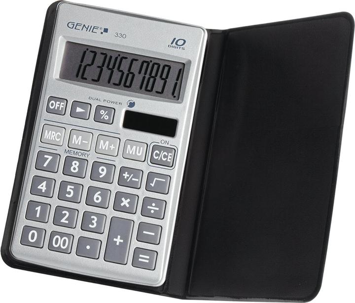 Image du produit Genie Calculatrice plate à 10 chiffres avec double alimentation solaire et batterie et étui de protection (Cellules solaires)