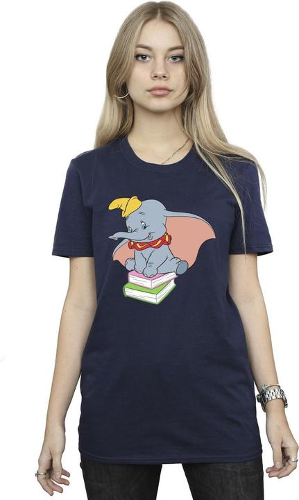 Actual product image Disney Womens/Ladies Dumbo Sitting On Books Cotton Boyfriend T-Shirt (XXL)