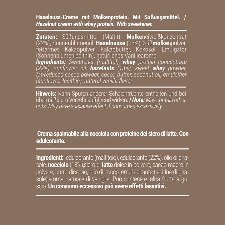 Valori nutrizionali e ingredienti Foodspring Crema di proteine (Nocciola, 6 pz., 1200 g)