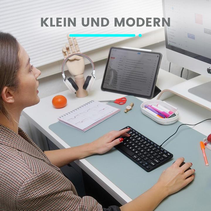 Produktbild Perixx PERIBOARD-332B DE, Mini-Tastatur, USB kabelgebunden, Hintergrundbeleuchtung, schwarz (DE, Kabelgebunden)