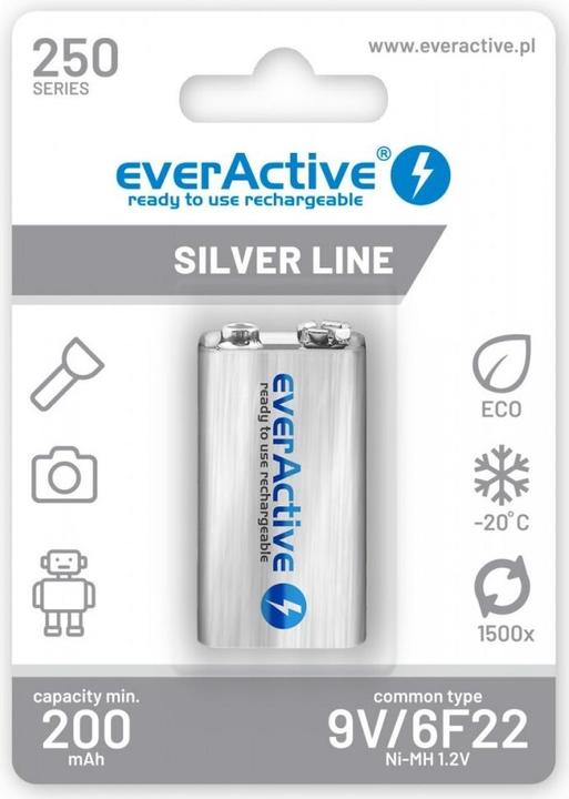 Image du produit Everactive Rechargeable 6F22 9V 250 mAh (1 pcs, 9V Block, 200 mAh)