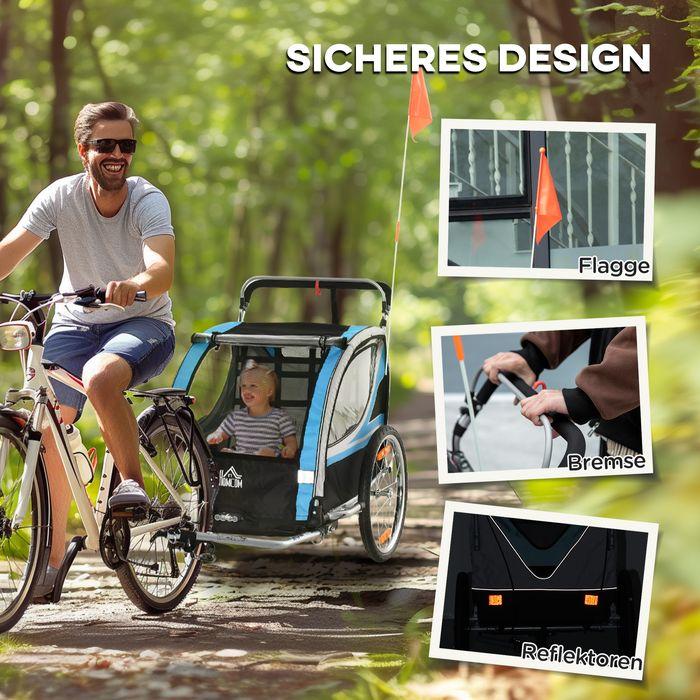 Image du produit Swisshandel24 Remorque vélo 2en1, pivotant à 360°, acier Oxford, bleu+noir