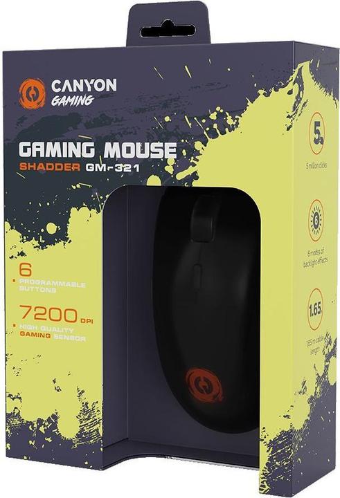 Actual product image Canyon Shadder GM-321 optical gaming mouse, Instant 725F, ABS material, Huanuo 5 million cycle switch. (Cable)