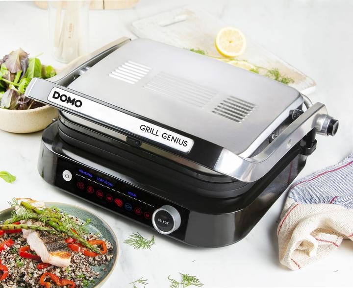 Immagine prodotto Domo Genius Grill elettrico a contatto Rivestimento antiaderente, con display Acciaio inox, nero (Spina UE)