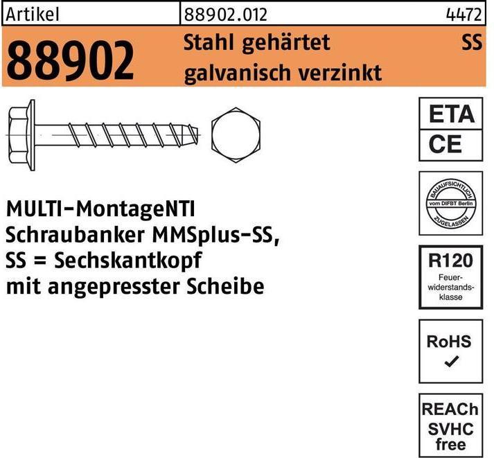 Produktbild Heco MULTI MONTI plus SS Schraubanker 6,0 x 60 mm 100 Stück ( 48385 ) Betonschraube, Sechskantkopf (100 Schrauben pro Stück)