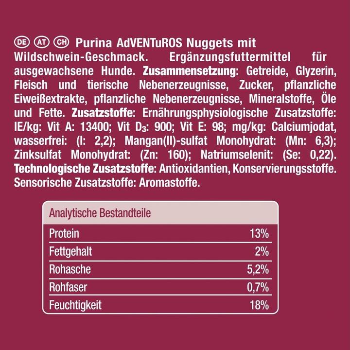 Valeurs nutritives et ingrédients Adventuros Pépites (Adulte, 1 pcs, 90 g)