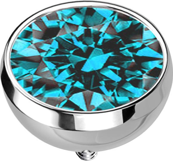 Star Piercing Dermal Anchor Halbkugel silber mit Kristall aqua (Titan G23, ohne Messing)