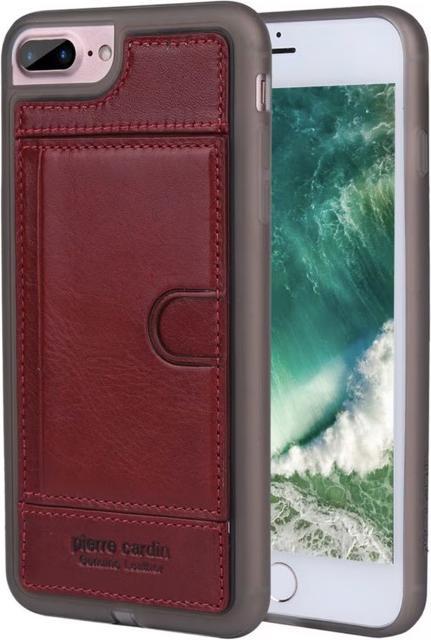 Pierre Cardin iPhone 7 Plus / 8 Plus – Leder Case mit Kartenfach aussen, Rot (Apple iPhone 8 Plus, Apple iPhone 7 Plus)