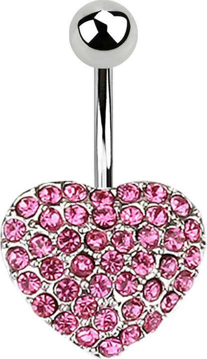 Produktbild Star Piercing Banane silber mit Kugel Kristallherz pink (Chirurgenstahl 316L, Messing)