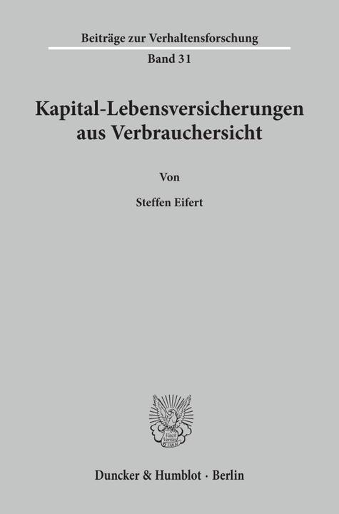 Actual product image Kapital-Lebensversicherungen aus Verbrauchersicht. (German, Steffen Eifert, 1997)