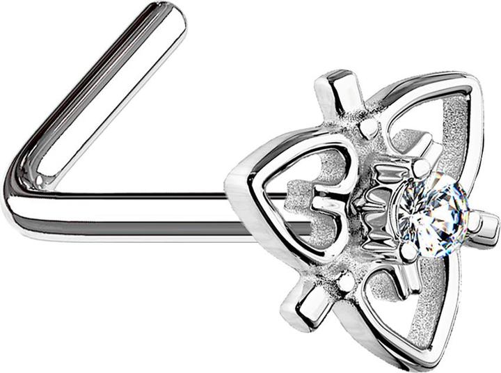 Produktbild Star Piercing Nasenstecker gewinkelt silber filigran Herz mit Kristall (Chirurgenstahl 316L, Messing)