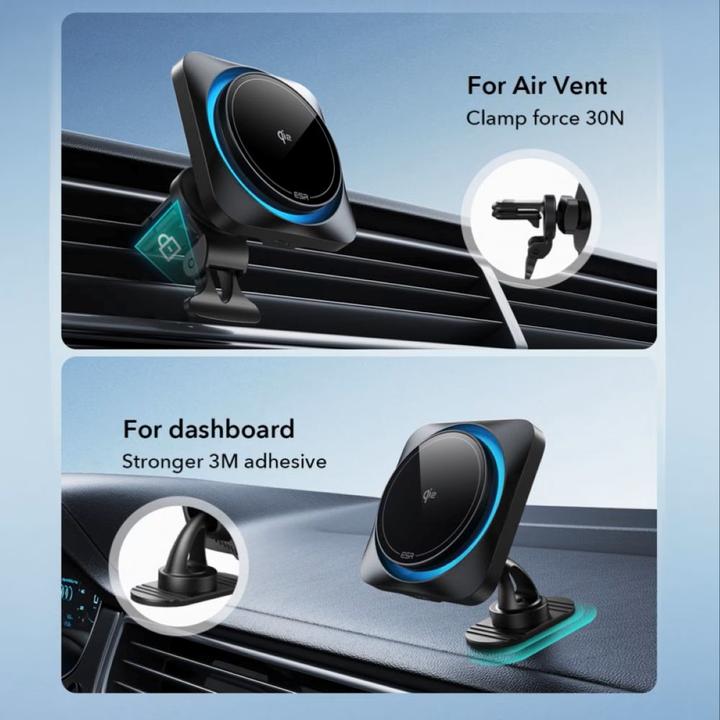 Actual product image ESR HaloLock CryoBoost MagSafe Car Mount Wireless Charger