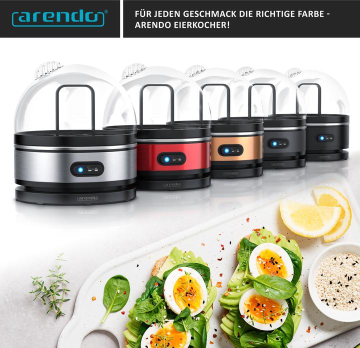 Actual product image Arendo Edelstahl Eierkocher 7-fach, 400 W, Edelstahl, Warmhaltefunktion, Härtegrad einstellbar, rot