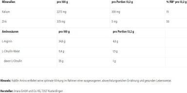 Valeurs nutritives et ingrédients Ultra Sports AddOn Amino (Lemon-Orange, 1 pcs, 310 g)