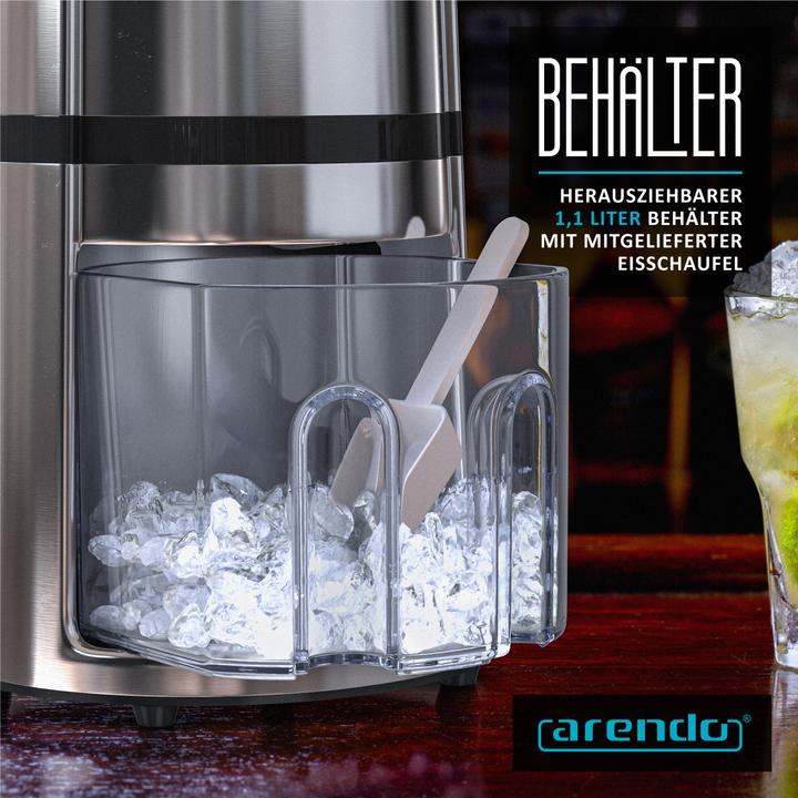 Produktbild Arendo Ice Crusher Edelstahl 1,1 L, Eiscrusher, Eiszerkleinerer zum Kühlen und Frischhalten, Chromoptik