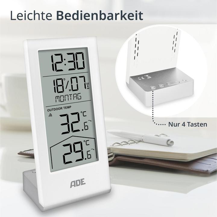 Produktbild ADE Wetterstation mit Funk-Aussensensor Weiss, Funktionen