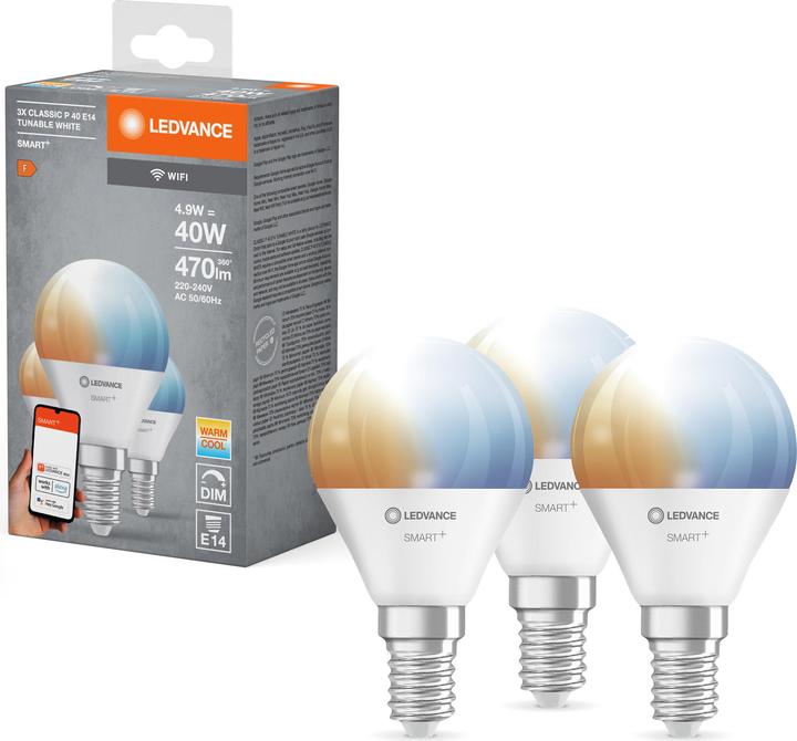 Actual product image Ledvance Smart+ Wifi Mini Bulb (E14, 4.90 W, 470 lm, 3 x, F)
