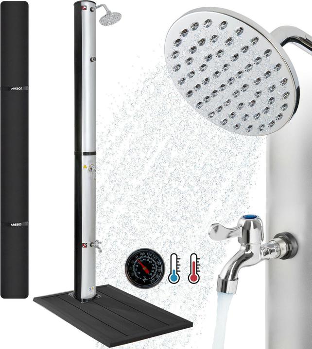 Arebos Solardusche mit Bodenplatte 37 L - Anthrazit