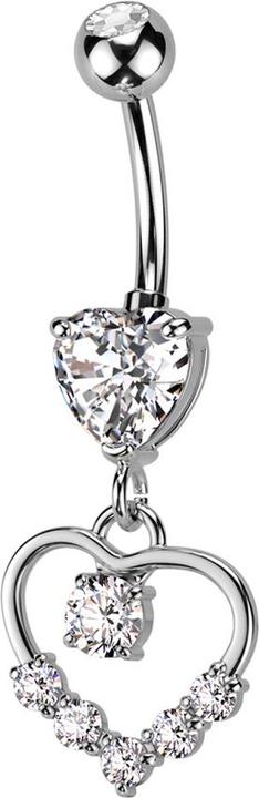 Produktbild Star Piercing Banane silber mit Kugel und Herz Kristall silber Anhänger Herz sechs Kristalle (Messing, Chirurgenstahl 316L)