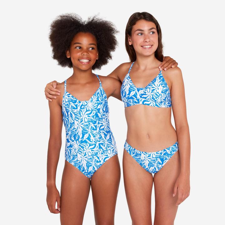 Actual product image Olaian Badeanzug Surfen Mädchen gekreuzte Träger 500 Caly blau/weiss (140)