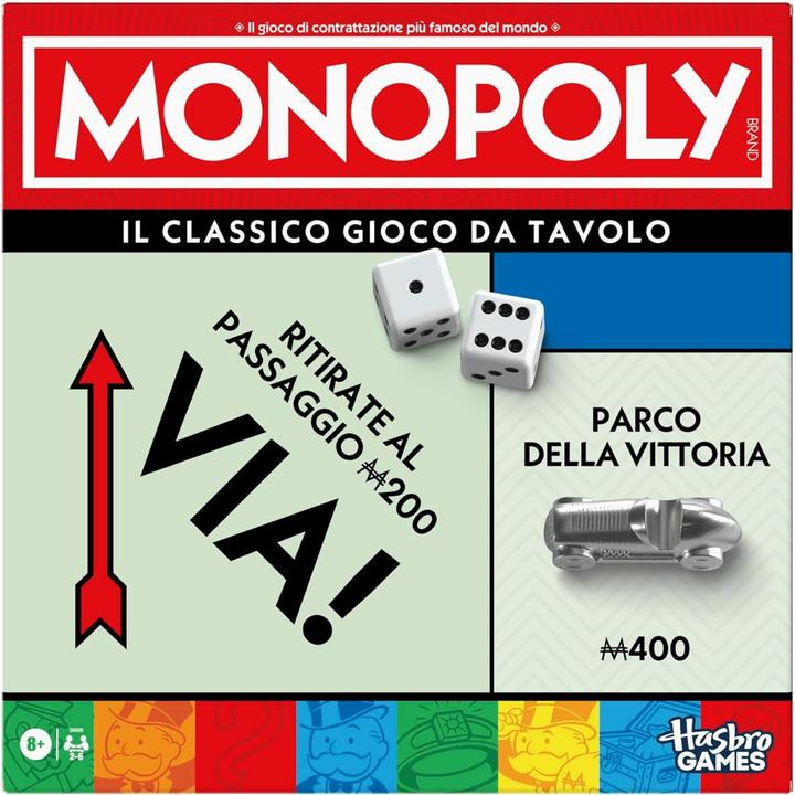 Produktbild Monopoly Brettspiel mit Aufbewahrungsfach und grösseren Spielfiguren (Italienisch)