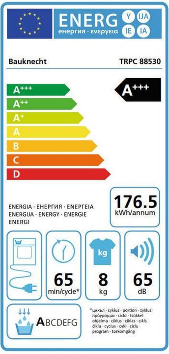 Energie-Label Bauknecht Trpc 88530 (8 kg, Rechts)