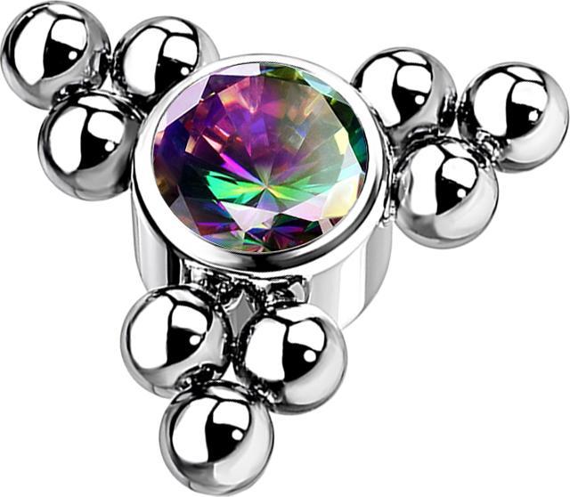Produktbild Star Piercing Dermal Anchor silber Kugeln Dreieck mit Kristall dunkel multicolor (Titan G23, ohne Messing)