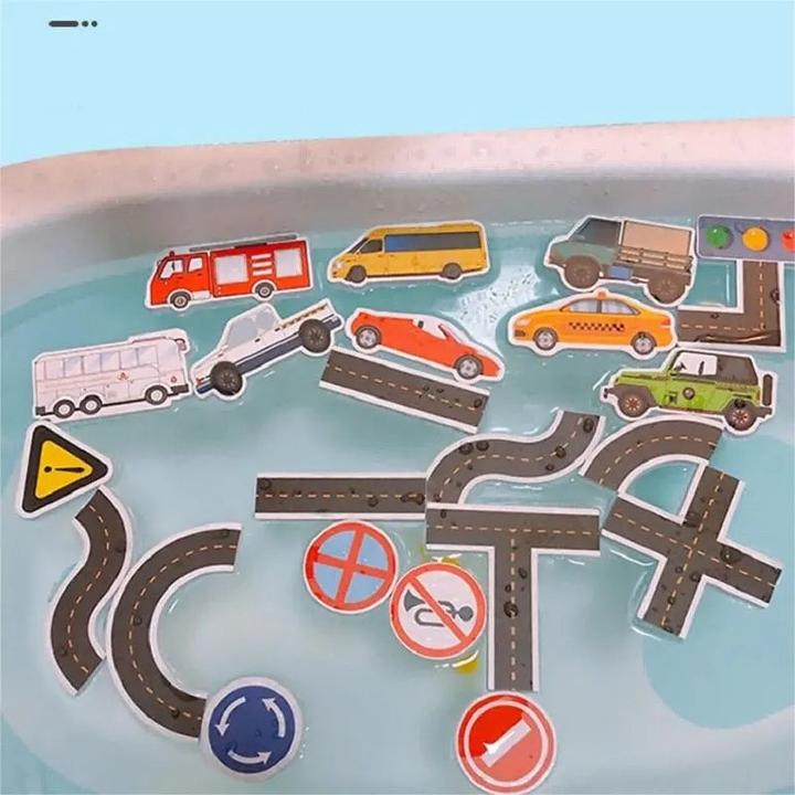 Produktbild Activity Board 23 Stück Badespielzeug Klebewand Stadt Verkehr Auto Strasse Schiene Puzzle Vinyl 0-3Y 3-6Y 6-12Y