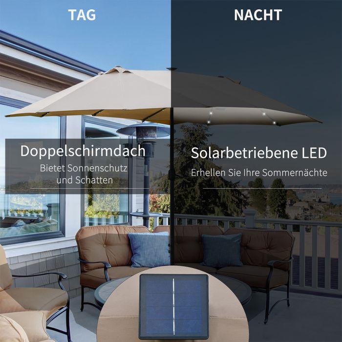 Immagine prodotto Swisshandel24 Ombrellone doppio, LED, manovella ovale in metallo kaki 440 x 260 cm (2.60 m)