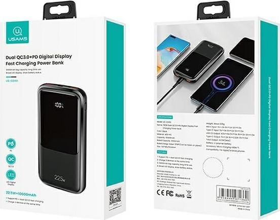 Produktbild Usams PB58 10000 mAh Power Bank Black (10KCD16101) (10000 mAh, 22.50 W, 37 Wh)