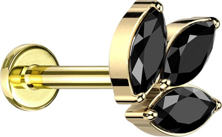 Immagine prodotto Star Piercing Micro labret filo interno placcato oro tre cristalli ovali neri (Titanio G23, senza ottone)