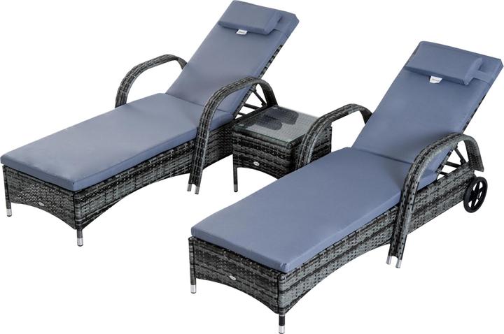 Image du produit Outsunny Chaise longue de jardin en rotin en set de 3 pièces (200 cm)