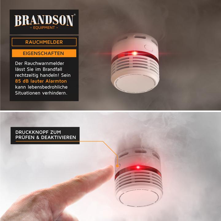 Produktbild Brandson 4x Rauchmelder, 10 Jahre Batterie Li-Ionen, Lautstärke 85dB, LED, Prüftaste, EN14604 & TÜV Geprüft