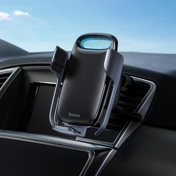 Actual product image Baseus Milky Way gravity car mount with Qi 15W induction charger black