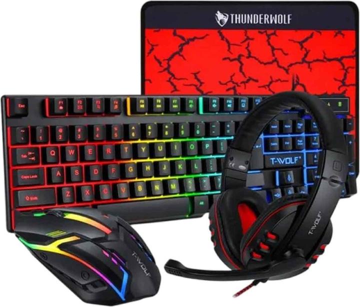 Apfelkiste Gaming Combo 4in1: Maus, Headset, Tastatur & Mauspad – RGB QWERTY (Schwarz) (Eng. Int., Kabelgebunden)