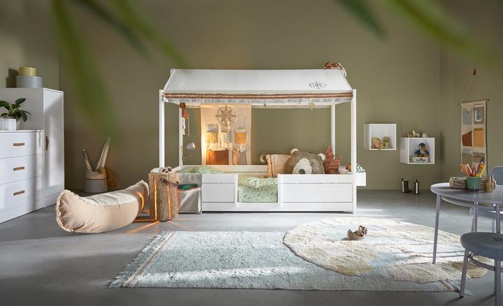 Immagine prodotto Lifetime Kidsrooms 4 in 1 letto KOMBI Canoe Adventure con tetto in tessuto, parete posteriore deluxe a doghe (90 x 200 cm)