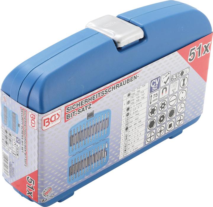 Actual product image BGS Safety screw bit set (T8, T10, T15, T20, T25, T27, T30, T35, T40, 2 mm, 2.5 mm, 3 mm, 4 mm, 5 mm, 6 mm, PH1, PH2, PZ1, PZ2)