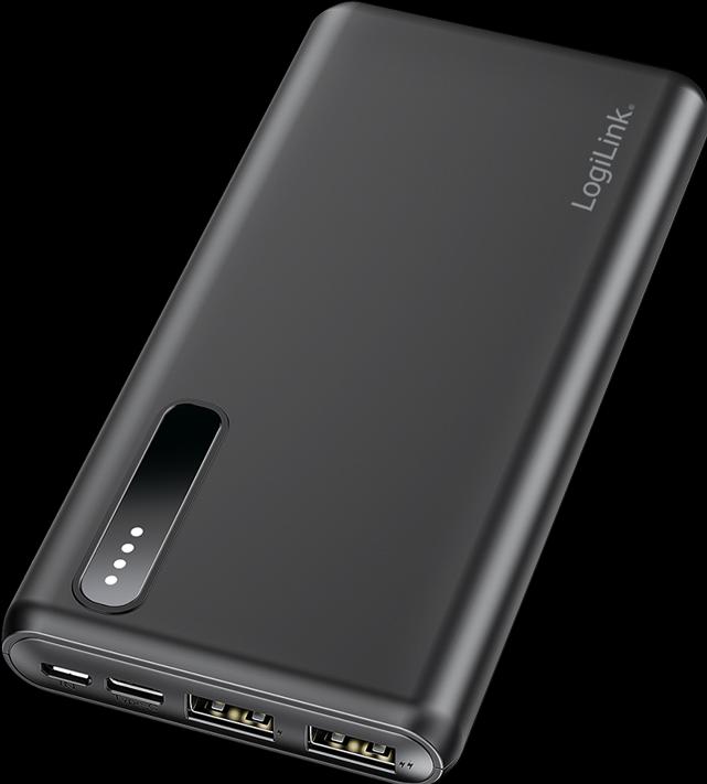 Produktbild LogiLink Powerbank PA0311 schwarz, 8000 mAh, 2x USB-A, 2-in-1-Kabel (8000 mAh, 12 W)