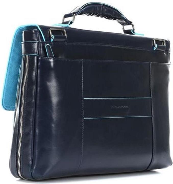 Actual product image Piquadro Blue Square Expandable Computer Portfolio Briefcase 15 Night Blue (15")