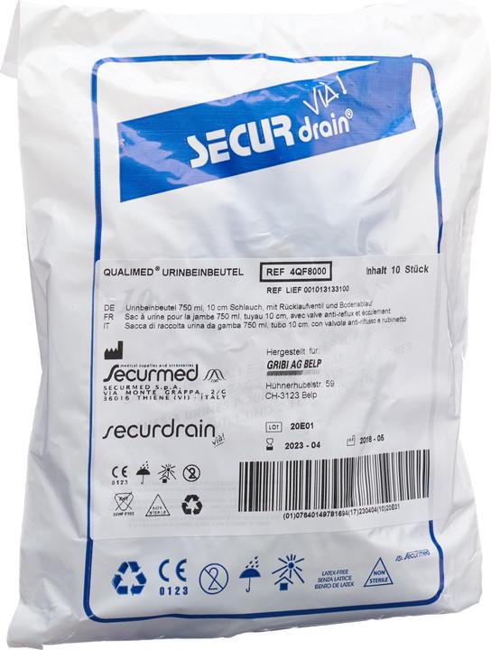 Qualimed Urinbeutel 750ml 10cm RV Ablauf, 10 Stück