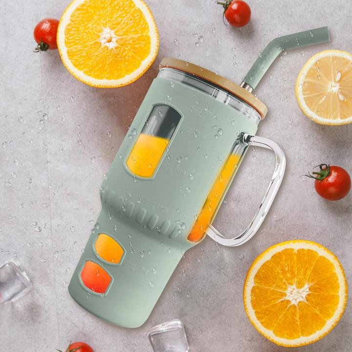 Image du produit Gewürzladen Näfels Glasbecher mit Strohhalm & Bambusdeckel (0.96 l)
