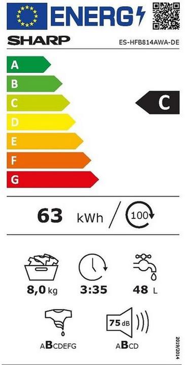 Energy Label Sharp ES-HFB8143W3 (8 kg, Left)