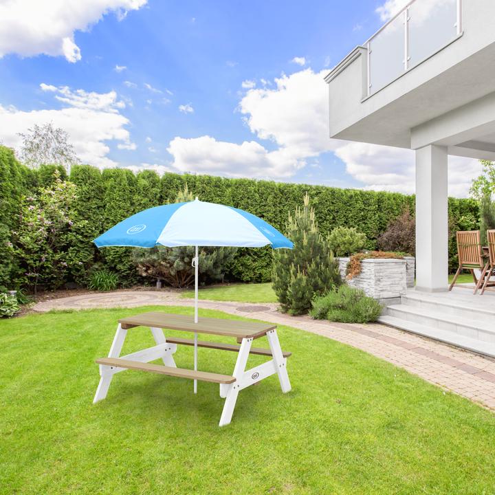 Image du produit Axi Nick Table de pique-nique Marron/Blanc - Parasol Bleu/Blanc