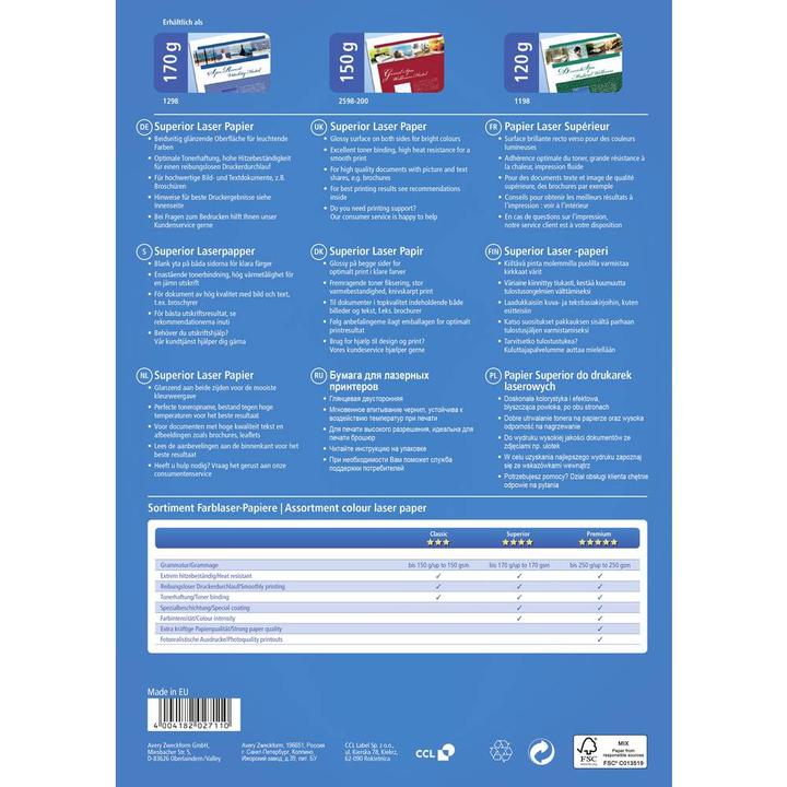 Immagine prodotto Avery Carta laser a colori di qualità superiore (170 g/m², A4, 200 x)
