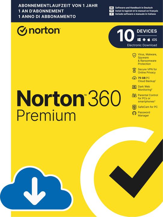 Image du produit Norton 360 Premium (10 Utilisateur, 10 Périphériques/Utilisateurs, 12 mois)