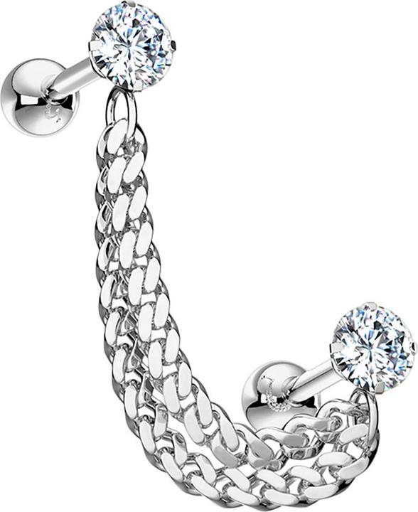 Produktbild Star Piercing Micro Barbell silber mit Kristall und Anhänger Kette (Chirurgenstahl 316L, Messing)