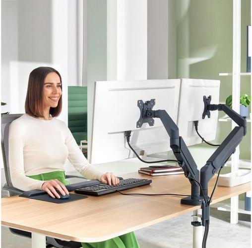 Productafbeelding Leitz Schermsteun 2 monitoren fluweelgrijs (Tabel, 32")